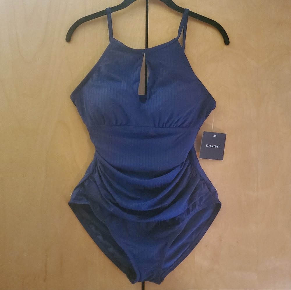 Ellen Tracy One-Piece Keyhole Swimsuit Navy Size 12